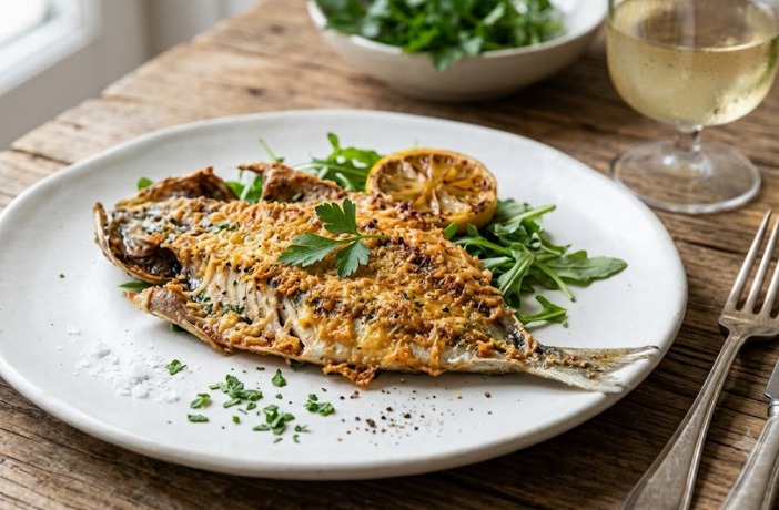 Sardinhas Espalmadas Assadas com Crosta de Parmesão e Ervas